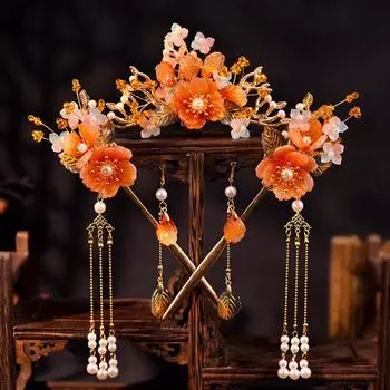 Роскошная заколка для волос синий цветок шпилька жемчуг длинная кисточка палочка для волос палочка для еды китайский ханьфу аксессуары для волос винтажные наборы украшений