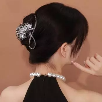 Роскошная заколка для волос со стразами, блестящая заколка для волос в виде цветка, женская заколка-акула, веер, коготь для волос золотистый