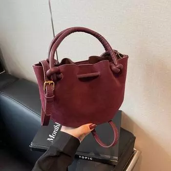 Роскошная замшевая сумка-тоут и сумка-ведро: Стильная сумка через плечо/кроссбоди для мамы и ребенка с присборенным дизайном