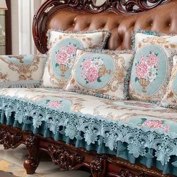 Роскошная жаккардовая ткань, диванная подушка, европейский шенилл, декор для гостиной, чехол для дивана, универсальное нескользящее полотенце для дивана Four Seasons 1pc Armrest 58x65cm синий