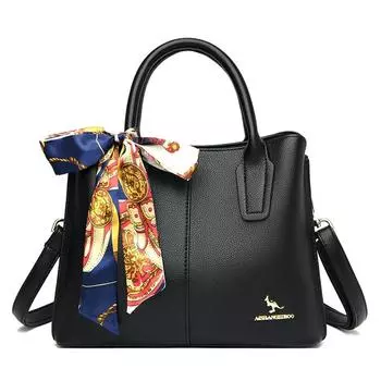 Роскошная женская кожаная сумка высокого качества с бантом, 2023, большая вместительная сумка через плечо с шероховатой отделкой, женская сумка-мессенджер Bolsa Feminina 27cm 13cm 21cm чёрный