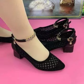 Роскошная женская обувь на высоком каблуке со кристаллами, весенние модельные туфли, летние сандалии, модные массивные женские туфли-лодочки в стиле ретро 35 бежевый