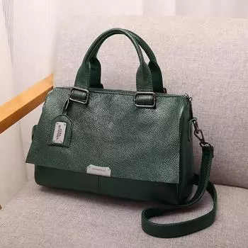 Роскошная женская ретро кожаная сумка через плечо, сумка-мессенджер, большая вместимость, женская однотонная сумка через плечо зелёный