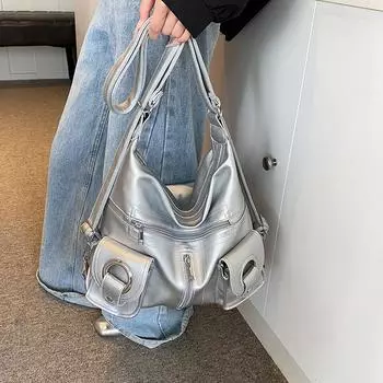 Роскошная женская сумка через плечо 2025 Весна Многофункциональные женские сумки через плечо большой емкости Вышитая сумка-тоут белый