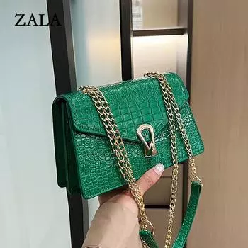 Роскошная женская сумка через плечо с клапаном из искусственной кожи, модная маленькая квадратная сумка через плечо, сумка-тоут 21x8x13cm зелёный