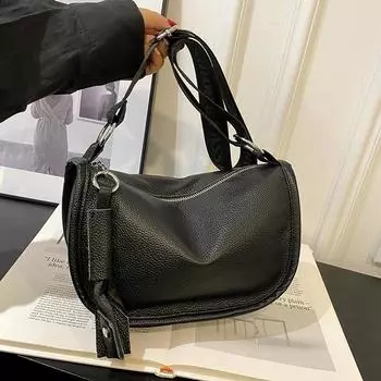 Роскошная женская сумка через плечо, женская сумка-тоут, высококачественная мягкая сумка-мессенджер из натуральной кожи, женская сумка из коровьей кожи чёрный