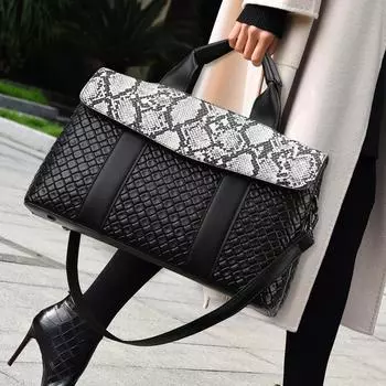 Роскошная женская сумка из искусственной кожи, модная большая вместительная тканая сумка с рисунком питона в стиле бостон, женская сумка на одно плечо в европейском и американском стиле в стиле ретро, сумка через плечо 22*34*14cm