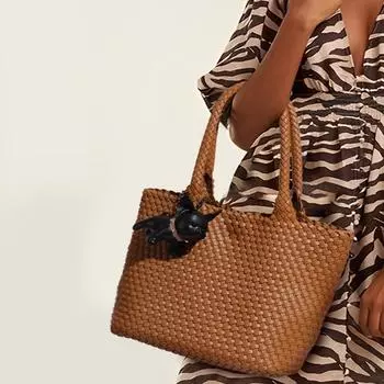 Роскошная женская сумка из кожи, женская, вязанная вручную, женская, плетеная, сумка-корзина через плечо