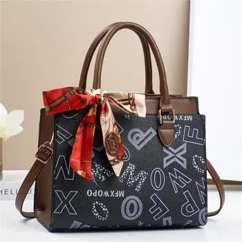 Роскошная женская сумка с шарфом и винтажным принтом, сумка через плечо, большая вместимость, кожаная женская сумка на плечо