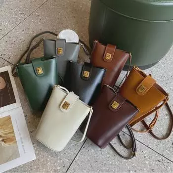 Роскошная женская сумка-ведро и кошелек для монет из воловьей кожи растительного дубления серый