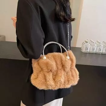 Роскошная зимняя пушистая сумка на цепочке из искусственного меха, однотонная сумка через плечо для офисного работника фиолетовый