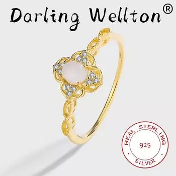 Роскошное 18-каратное золотое кольцо с вырезанным цветком и опалом, полное бриллиантовое кольцо для пары для женщин, стерлинговое серебро S925, помолвка, свадебный подарок, ювелирные изделия 6 золотой