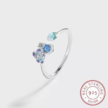 Роскошное асимметричное эмалированное цветочное круглое кольцо с сапфиром и цирконием для женщин, оригинальное стерлинговое серебро, рождественский подарок, ювелирные изделия белый