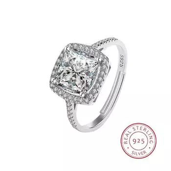 Роскошное ажурное квадратное кольцо для пары с четырьмя зубцами для женщин, стерлинговое серебро S925, подарок на годовщину, ювелирные изделия, кольца из стерлингового серебра для женщин Resizable белый