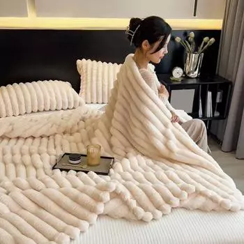 Роскошное бархатное одеяло, сверхмягкий чехол для подушки, искусственный мех, двухсторонняя плюшевая наволочка, чистый цвет, супертеплый диван-кровать, офисный сон, зимнее одеяло S