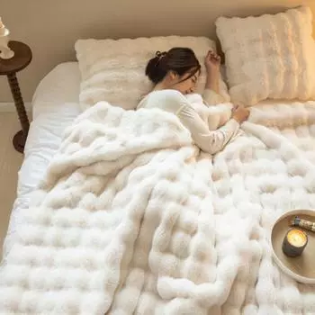 Роскошное бархатное одеяло, ультрамягкое микроволокно, мех кролика, двухстороннее плюшевое, комфортное, чистого цвета, супер теплое, для дивана, кровати, офиса, сна, зимнее одеяло розовый