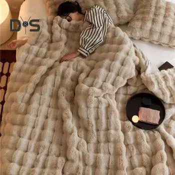 Роскошное бархатное одеяло, ультрамягкое микроволокно, мех кролика, двухстороннее плюшевое, комфортное, чистого цвета, супер теплое, для дивана, кровати, офиса, сна, зимнее одеяло белый