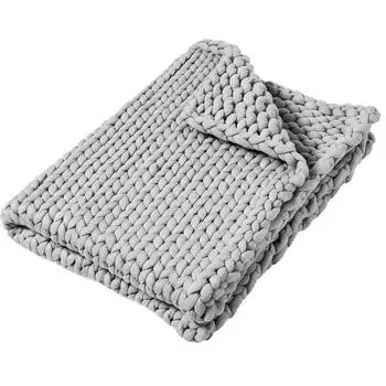Роскошное бесшовное хлопковое гравитационное одеяло с пряжей, удобное толстое акриловое гравитационное одеяло ручной работы, ковер для дивана, одеяло 60 60cm светло-серый