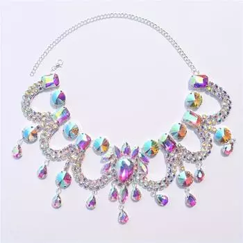 Роскошное блестящее большое хрустальное ожерелье с подвеской в форме капли воды, свадебный ужин, большое ожерелье со стразами