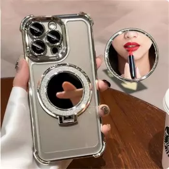 Роскошное блестящее зеркало для макияжа с магнитным держателем Magsafe для iPhone 16 15 12 13 11 14 Pro Max Plus XS Plating Holder Cover iPhone 16 Pro Max синий