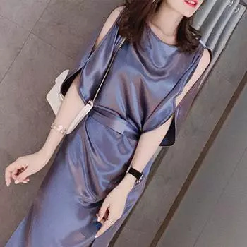 Роскошное длинное атласное платье из синего ацетата от крупного бренда Black XL