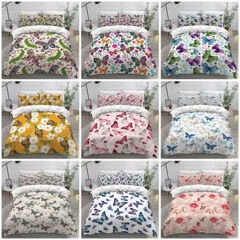 Роскошное домашнее постельное белье с цветным принтом бабочки, пододеяльник и наволочка, двуспальная кровать/двуспальная кровать, полный размер, AU/EU/US DE 100x135cm