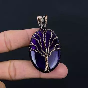 Роскошное Древо Жизни Синий Вспышка Лабрадорит Драгоценный Камень Чистая Медная Проволока Обертка Ювелирные Изделия Ручной Работы Подвеска 2.44 Inches синий