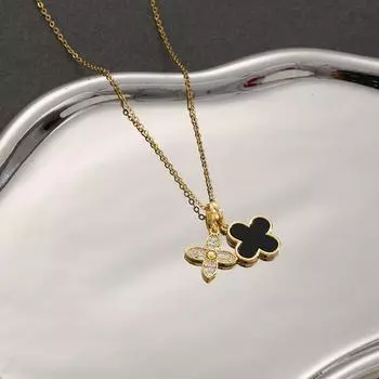 Роскошное двухслойное ожерелье из титановой стали с четырьмя листьями и травой