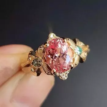 Роскошное европейское и американское новое роскошное кольцо с цветком, позолоченное кольцо с розовым бриллиантом и драгоценным камнем, европейские красивые женские украшения No. 6