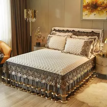 Роскошное европейское постельное белье принцессы, комплект с юбкой, наволочки, бархатные толстые теплые кружевные простыни, наматрасник King Queen Twin 150x200 3pcs