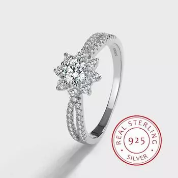 Роскошное и универсальное предложение руки и сердца, подлинное кольцо из серебра S925 пробы с лепестками и бриллиантами, свадебные аксессуары 6 белый