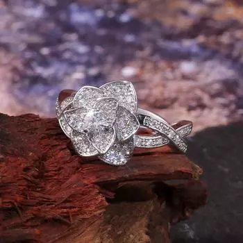 Роскошное инкрустированное бриллиантами кольцо с цветочным кристаллом и цирконием, модное ювелирное кольцо для женщин
