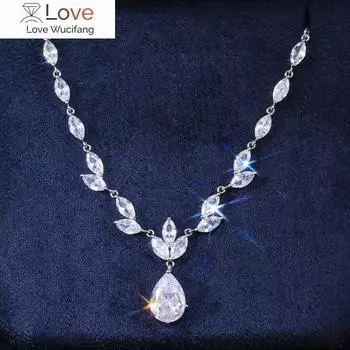 Роскошное инкрустированное ожерелье с подвеской в форме груши из кубического циркония для женщин, аксессуары для свадебной вечеринки, модные ювелирные изделия в подарок 37.5cm 5cm белый