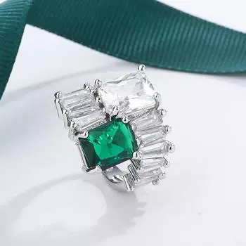 Роскошное изумрудное квадратное регулируемое кольцо для пары для женщин, нерегулярный бриллиант, помолвочный подарок, ювелирное серебряное кольцо resizable зелёный