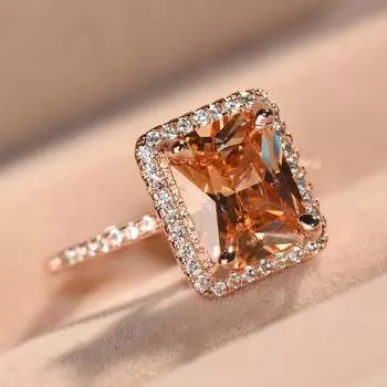 Роскошное кольцо цвета розового золота прямоугольной огранки с камнем цвета шампанского, кольца с CZ, обручальное кольцо, кольца с CZ для женщин, ювелирные изделия для вечеринок 6