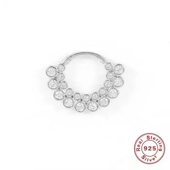 Роскошное кольцо для пирсинга носа из стерлингового серебра S925 с двойным рядом бриллиантов, серьги-пусеты для хряща