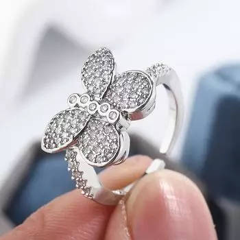 Роскошное кольцо для женщин, классическое блестящее кольцо с бабочкой класса ААА из циркона, модное открытое регулируемое кольцо с цирконием, подарок на годовщину resizable белый