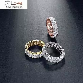 Роскошное кольцо Eternity Promise из белого золота с фианитами огранки «Принцесса», обручальные кольца для женщин, свадебные модные украшения 5