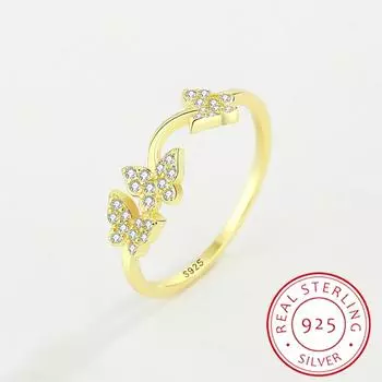Роскошное кольцо из 18-каратного золота с бриллиантами и тремя бабочками для женщин, кольцо из стерлингового серебра с желтыми кристаллами, подарок на годовщину, ювелирные изделия 8 золотистый
