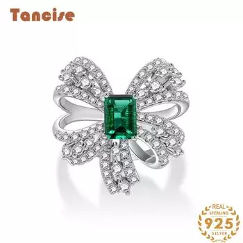 Роскошное кольцо из стерлингового серебра 925 пробы с изумрудом Tancision Bow Lab с блестками в стиле ретро 5 зелёный