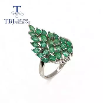 Роскошное кольцо из стерлингового серебра 925 пробы с натуральным изумрудом для женщин, ювелирные украшения на годовщину помолвки us ring size 7# зелёный