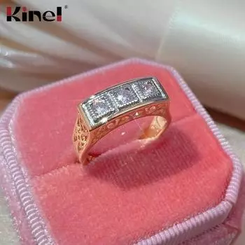 Роскошное кольцо Kinel из розового золота для женщин, серебряные аксессуары, ювелирные изделия 6 розового золота