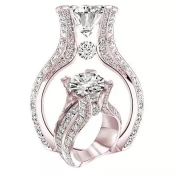 Роскошное кольцо с блестящим кубическим цирконием и стразами, инкрустированное свадебное ювелирное изделие, подарок US 6 золотистый/ярко-розовый