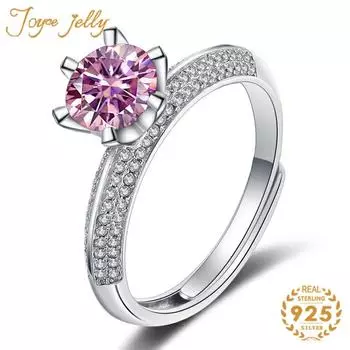 Роскошное кольцо с бриллиантом из муассанита цвета D 1 карат, женское кольцо из стерлингового серебра S925, ювелирные украшения для свадьбы, регулируемый размер Resizable