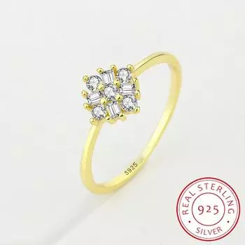 Роскошное кольцо с цветком, полное бриллиантов, золото 18 карат, парное кольцо для женщин, настоящее стерлинговое серебро с кристаллами, подарок на годовщину, ювелирные изделия 6 жёлтый