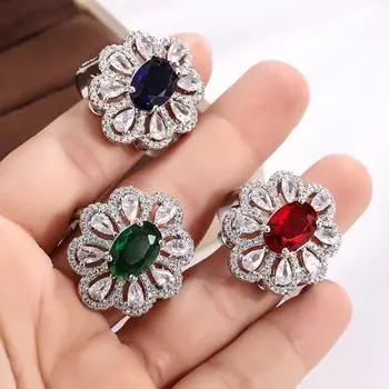 Роскошное кольцо с цветком синего и зеленого цвета, изысканное женское ювелирное украшение от кутюр с подарком на день рождения синий