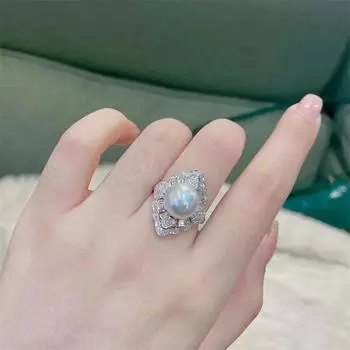 Роскошное кольцо с жемчугом и слегка инкрустированным бриллиантом, женское французское ретро-кольцо высокого класса Adjustable Opening