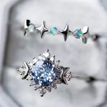 Роскошное кольцо в форме звезды и луны с инкрустацией синим цирконом, платиновое покрытие, простое кольцо в европейском и американском стиле, парное No. 6