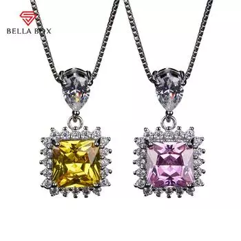 Роскошное колье BELLA BOX с подвеской и квадратным цирконом розовый