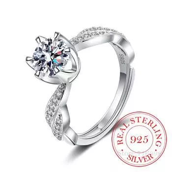 Роскошное круглое кольцо с шестью когтями из циркония 925 пробы, классические ювелирные изделия для женщин, подарок на свадьбу, вечеринку, день рождения Resizable